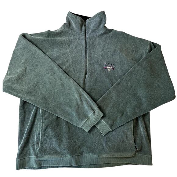Vintage unisex Vail, CO Green XL Terrycloth Pullover Quarter Zip - Picture 2 of 4
